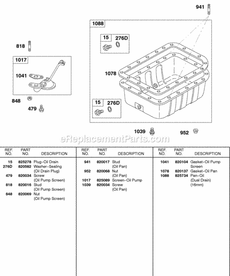 Oil Pan Oil Strainer Diagram and Parts List for 589447-0310-99  Briggs and Stratton Engine